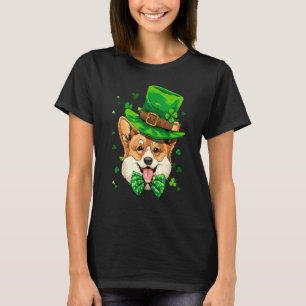 Camiseta Corgi Dia de São Patrício Leprechaun Trevo Corgi