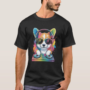 Camiseta Corgi DJ em toca-discos Música Rave Sintetizador E