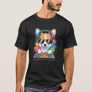 Camiseta Corgi DJ em toca-discos Música Rave Sintetizador E