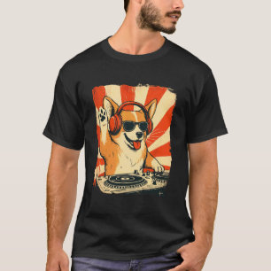 Camiseta Corgi DJ House Music Cão Retro Amante
