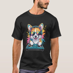 Camiseta Corgi DJ nos toca-discos Música Rave Sintetizador