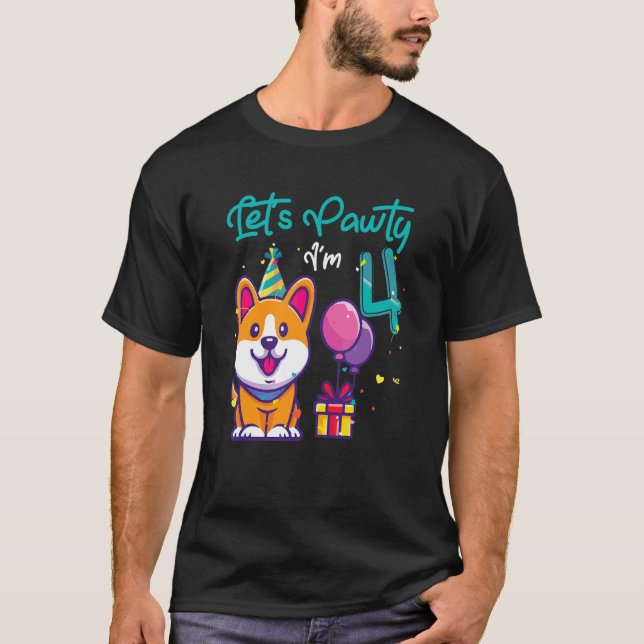 Camiseta Corgi Dog 4. º Festa de Vamos de Aniversário Ou (Frente)