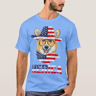 Camiseta Corgi Dog American Flag Sunglasses Patriotic 4th J