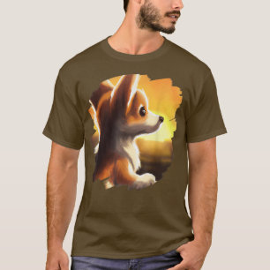 Camiseta Corgi Dog Art Sunset Vintage Cães Retro Corgis
