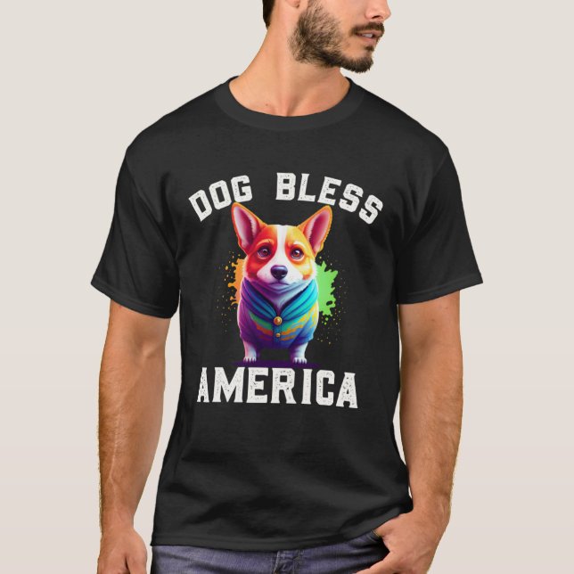 Camiseta Corgi Dog Bless America 4th of July  Party (Frente)