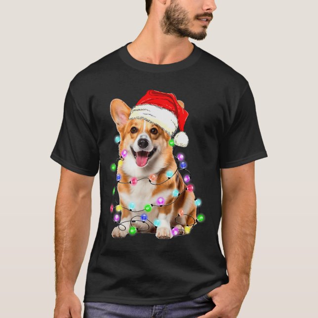 Camiseta Corgi Dog Christmas Lights Pajama Funny  (Frente)
