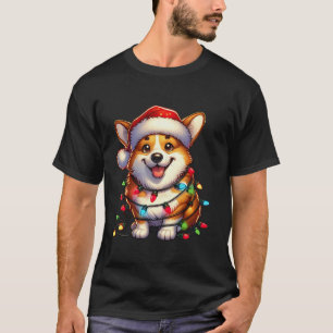 Camiseta Corgi Dog Christmas Lights Santa Hat Xmas Boys Gir