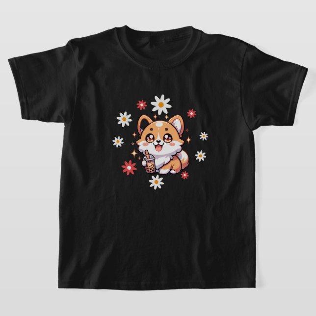 Camiseta Corgi Dog e Boba Tea Lover Floral (Postura )