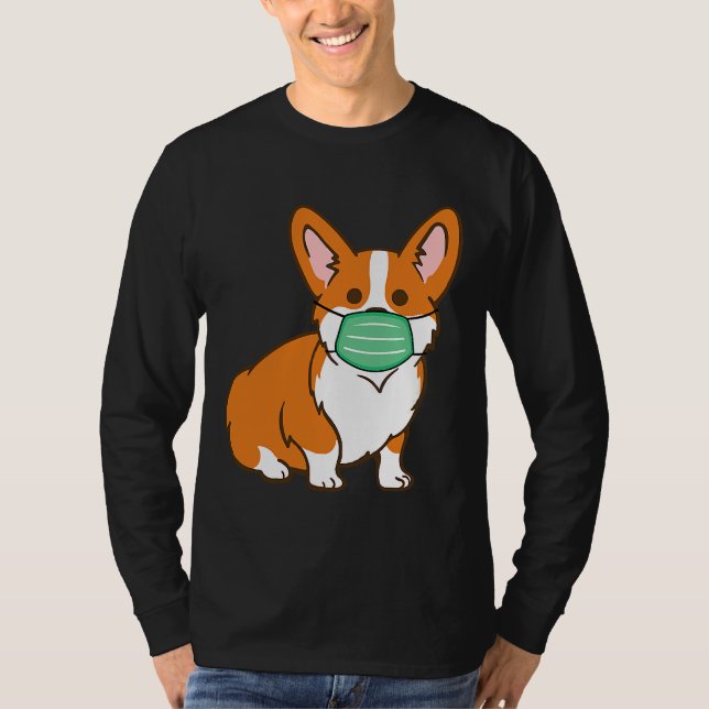 Camiseta Corgi Dog Face Mask Social Distancing Antivírus (Frente)