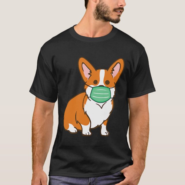 Camiseta Corgi Dog Face Mask Social Distancing Antivírus (Frente)