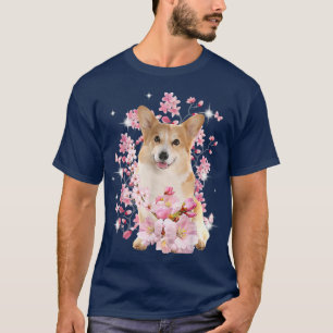 Camiseta Corgi Dog Japanese Cherry Blossom Sakura Flower