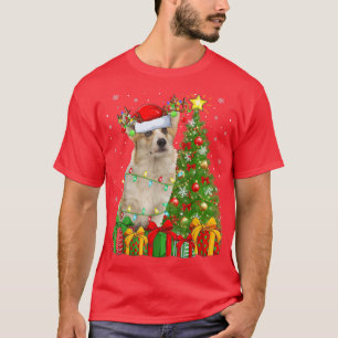 Camiseta Corgi Dog Lighting Xmas Tree Santa Hat Corgi Chris