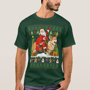 Camiseta Corgi Dog Lover Funny Ugly Santa Riding Corgi Chri
