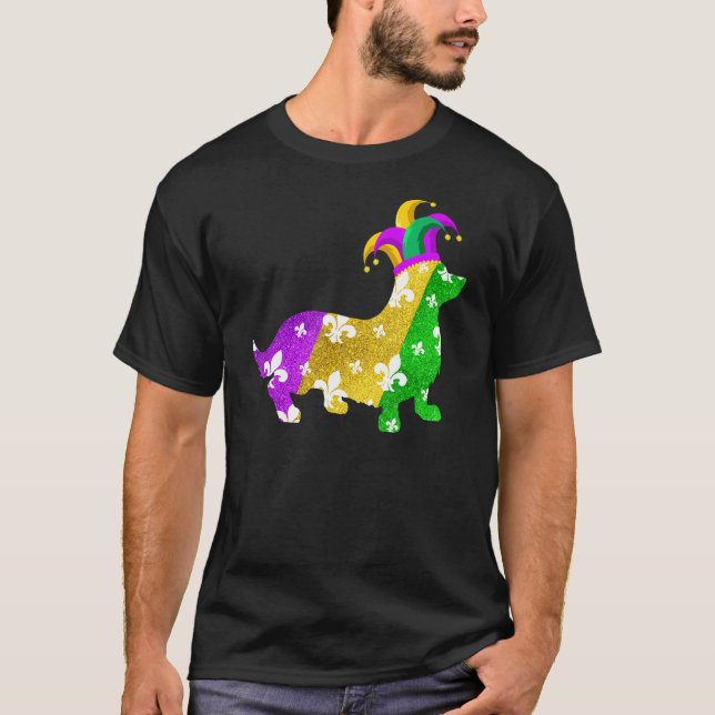 Camiseta Corgi Dog Mardi Gras Carnavais Funny Puppy Lover (Frente)