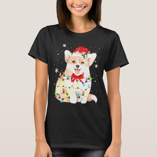 Camiseta Corgi Dog Natal Light Xmas Pai Mãe (Frente)