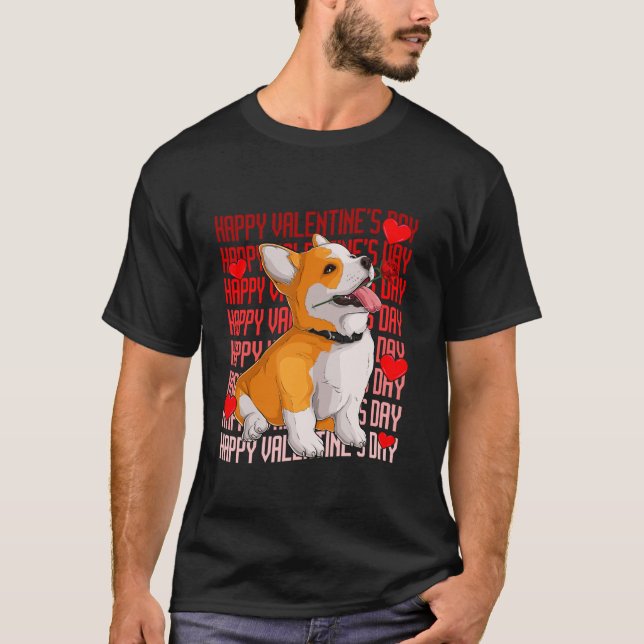Camiseta Corgi Dog Red Hearts Happy Valentines Day Boy (Frente)