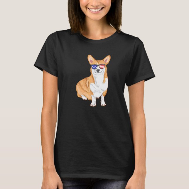 Camiseta Corgi Dog Sunvidles Bandeira Americana (Frente)