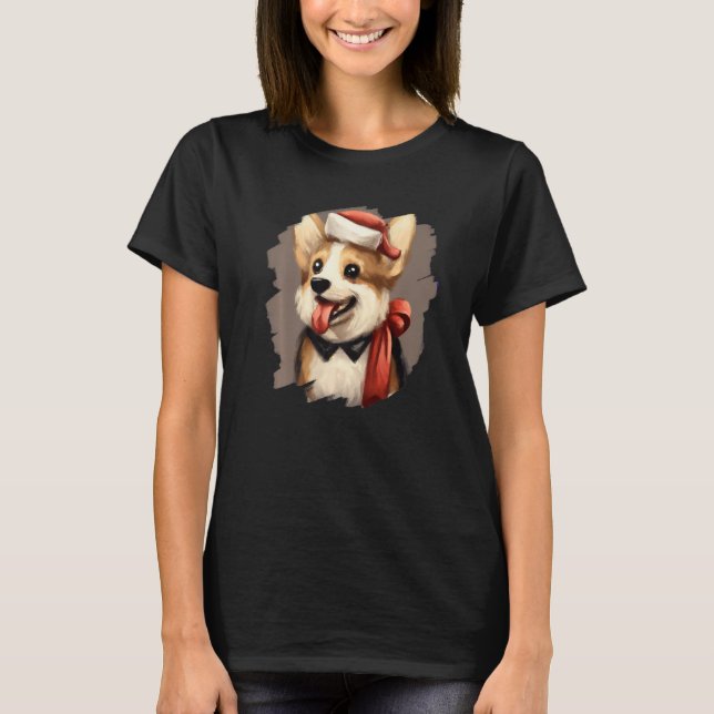 Camiseta Corgi Dog Wearing Santa Claus Hat Cute  Christmas  (Frente)