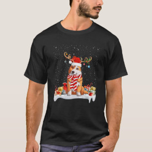 Camiseta Corgi Dog Xmas Lights Reindeer Papais noeis Corgi