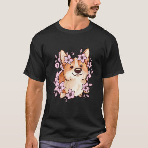 Camiseta Corgi e corgi com sakura e flor de cerejeira