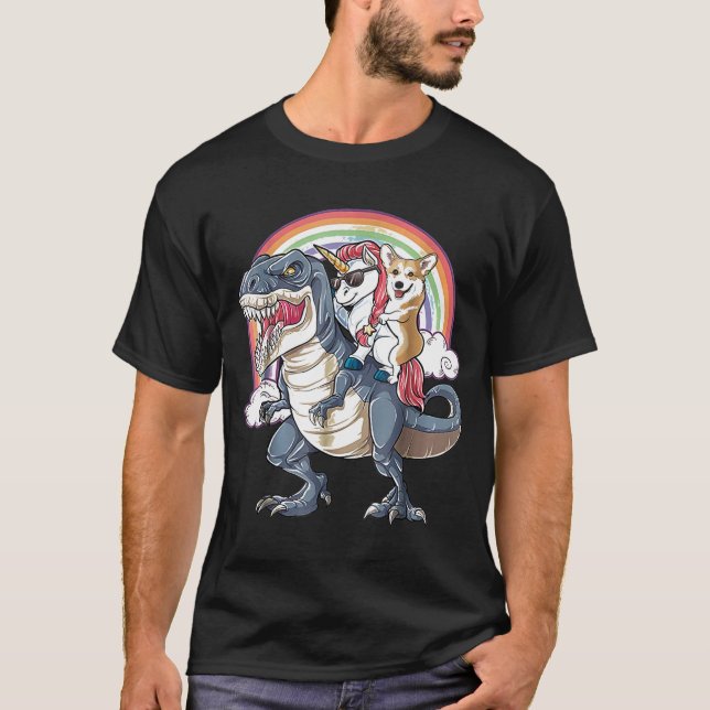 Camiseta Corgi E Unicorn Andam Rex Como Chefe (Frente)