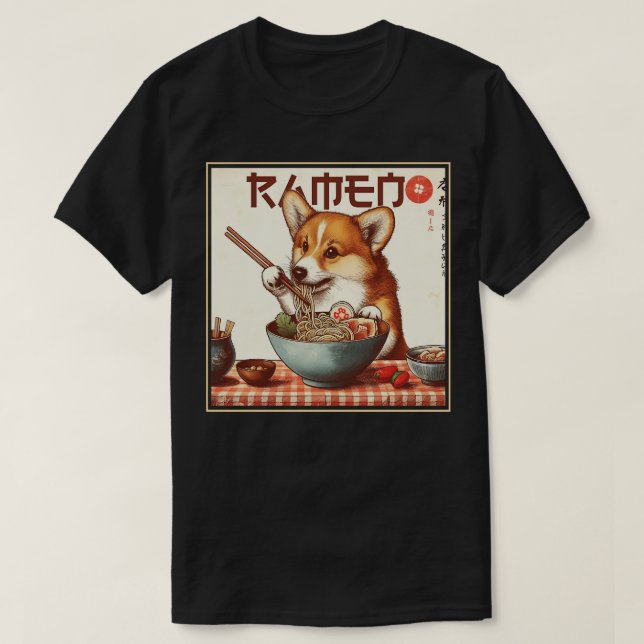Camiseta Corgi Eating Ramen (Frente do Design)