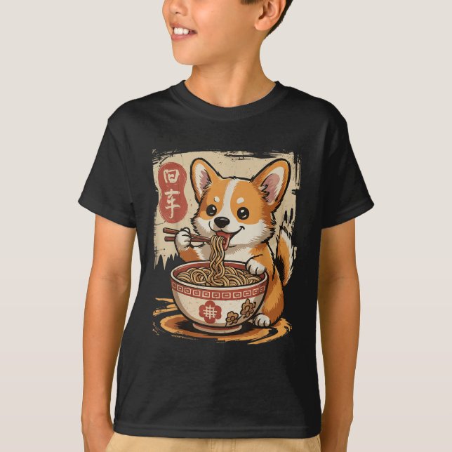 Camiseta Corgi Eating Ramen (Frente)
