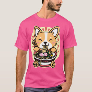 Camiseta Corgi Eating Ramen Cute Kawaii Noodles