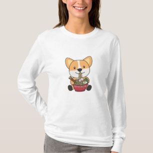Camiseta Corgi Eating Ramen Cute Kawaii Noodles Cães