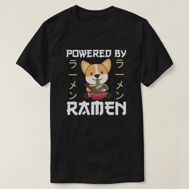 Camiseta Corgi Eating Ramen - Cute Kawaii Noodles - Powered (Frente do Design)