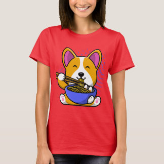 Camiseta Corgi Eating Ramen Cute Kawaii Noodles T-Shirt
