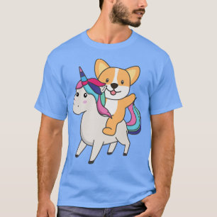 Camiseta Corgi Em Animais Do Unicórnio Arco-Íris Cute Unicó