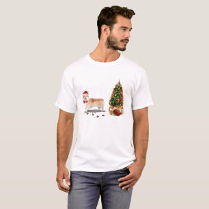 Camiseta Corgi Engraçado Cachorro de Natal com Árvore