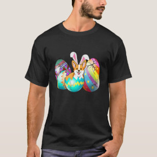 Camiseta Corgi Engraçado Com Orelhas de Coelho Ovos Dia de