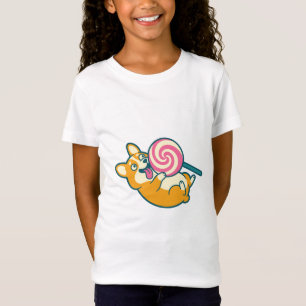 Camiseta Corgi Engraçado com Pirulito Gigante