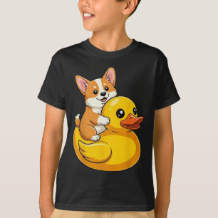 Camiseta Corgi Engraçado em Pato de Borracha Arte de Animal