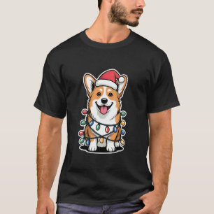Camiseta Corgi Envolvido em Luzes de Natal