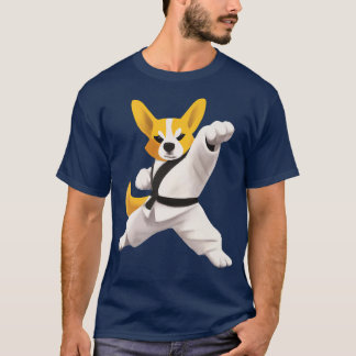 Camiseta Corgi fazendo Karate Kick Black Belt Arts Do