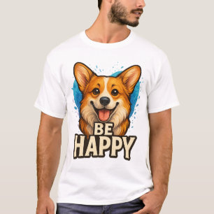 Camiseta Corgi Feliz com Coração Colorido - Design para ama