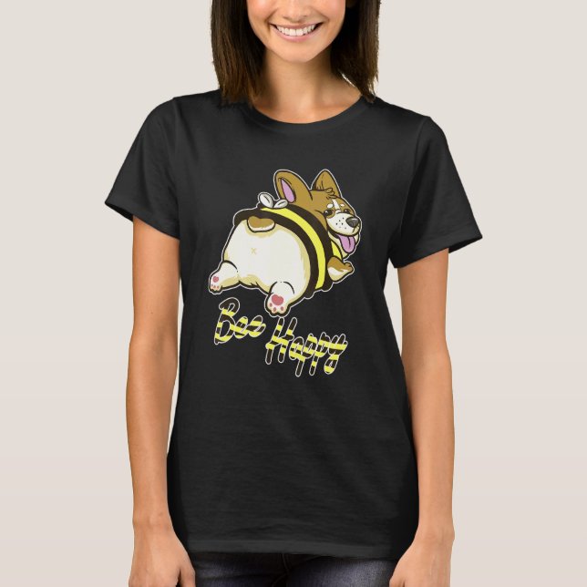 Camiseta Corgi Feliz com Fantasia de Abelha (Frente)