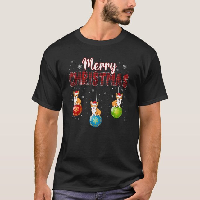 Camiseta Corgi Felry Christmas — Xadrez de Leopard Corgi —  (Frente)