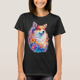 Camiseta Corgi Floral Arco-íris Gráfico de Cachorro Fofo