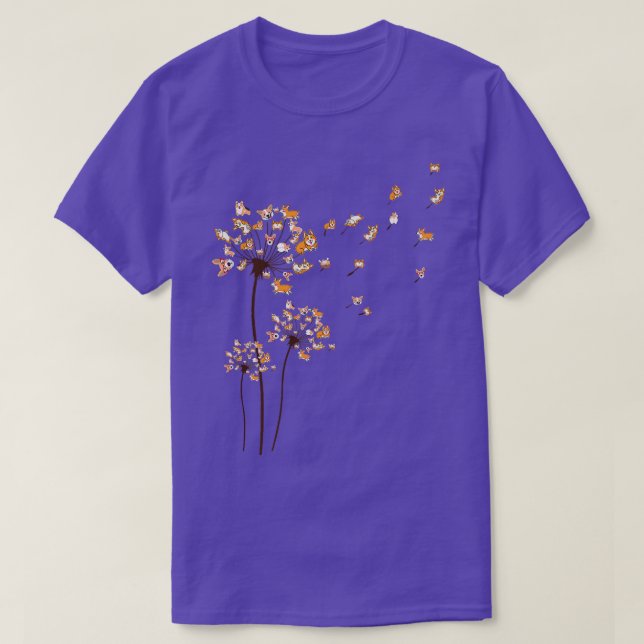 Camiseta Corgi Flower Fly Dandelion Cubo Cão Lover  (Frente do Design)