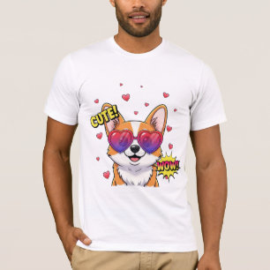 Camiseta Corgi Fofo com Óculos de Sol em Formato de Coração