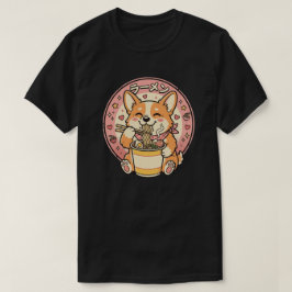 Camiseta Corgi Fofo Comendo Ramen Kawaii Macarrão Japonês
