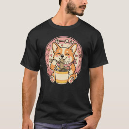 Camiseta Corgi Fofo Comendo Ramen Kawaii Macarrão Japonês