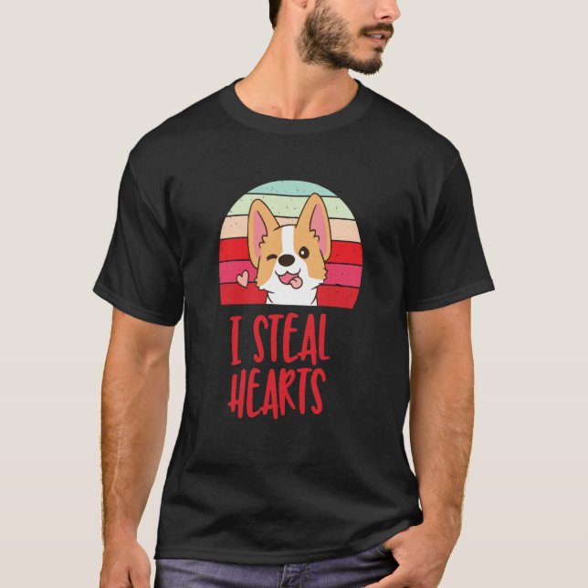 Camiseta corgi fofo eu roubo corações (Frente)