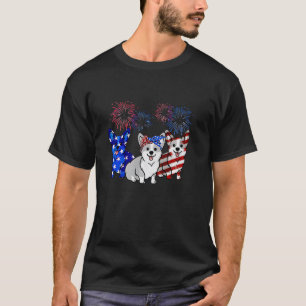 Camiseta Corgi Fogo de Artifício Bandeira Americana Dia da