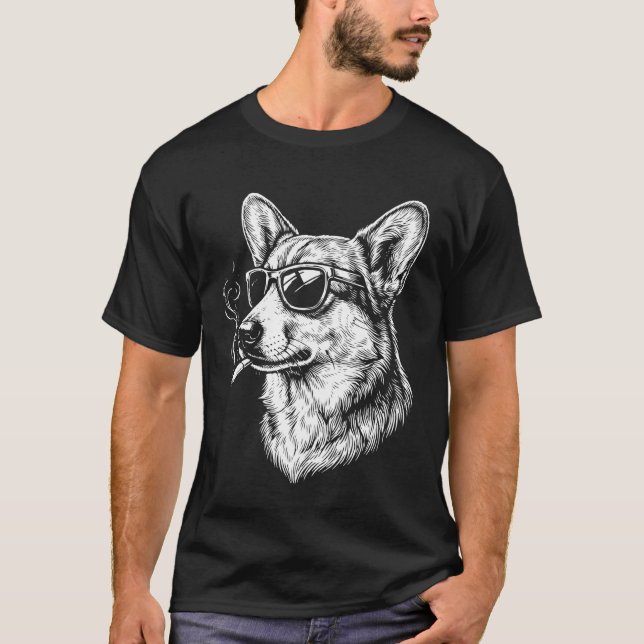 Camiseta Corgi Fumando Cigarro Manga Longa (Frente)