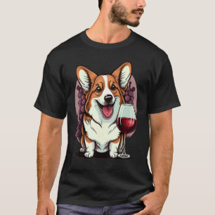 Camiseta Corgi Galês bebendo Vinho Tinto